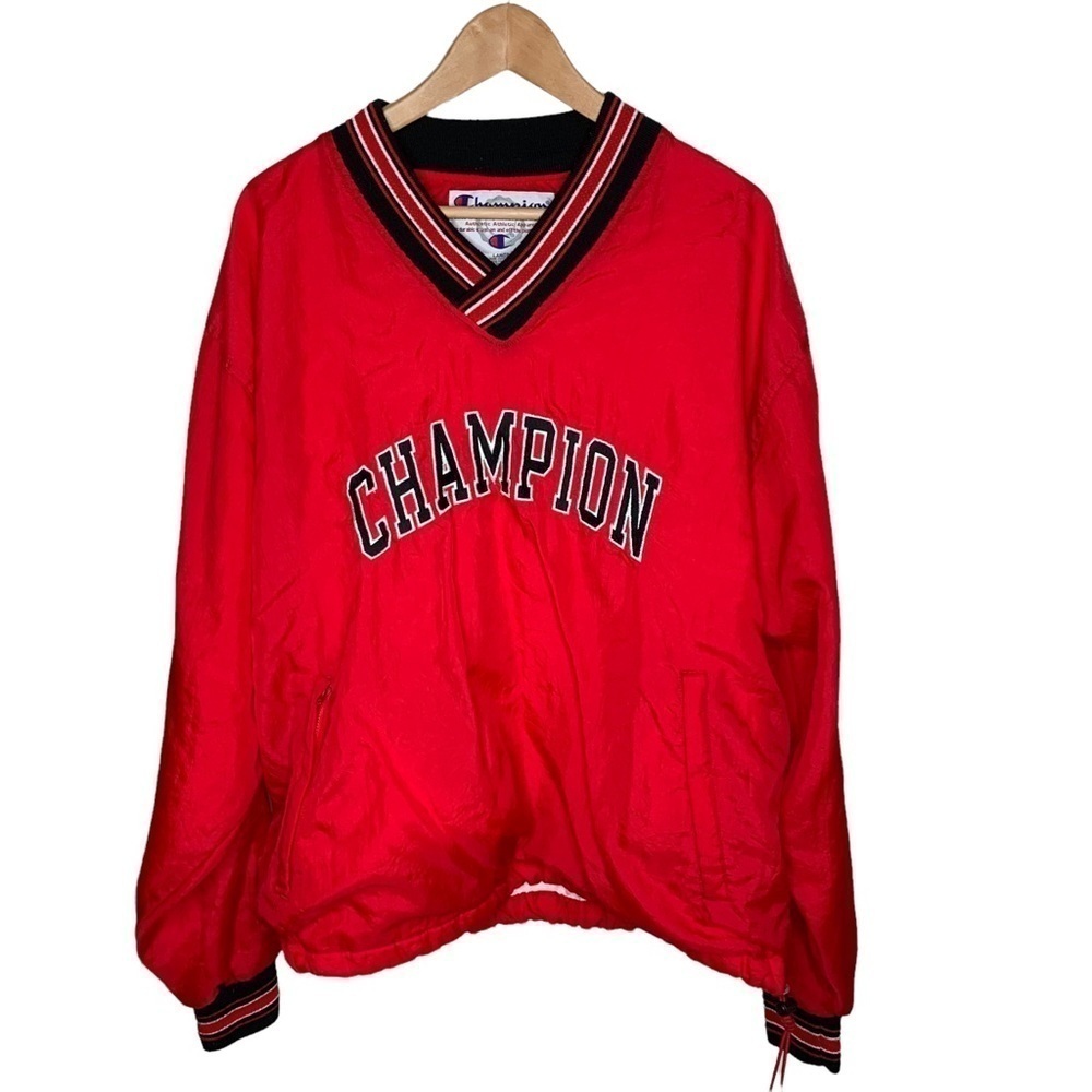 Vtg Champion Mens Pullover lined windbreaker size Large red patch